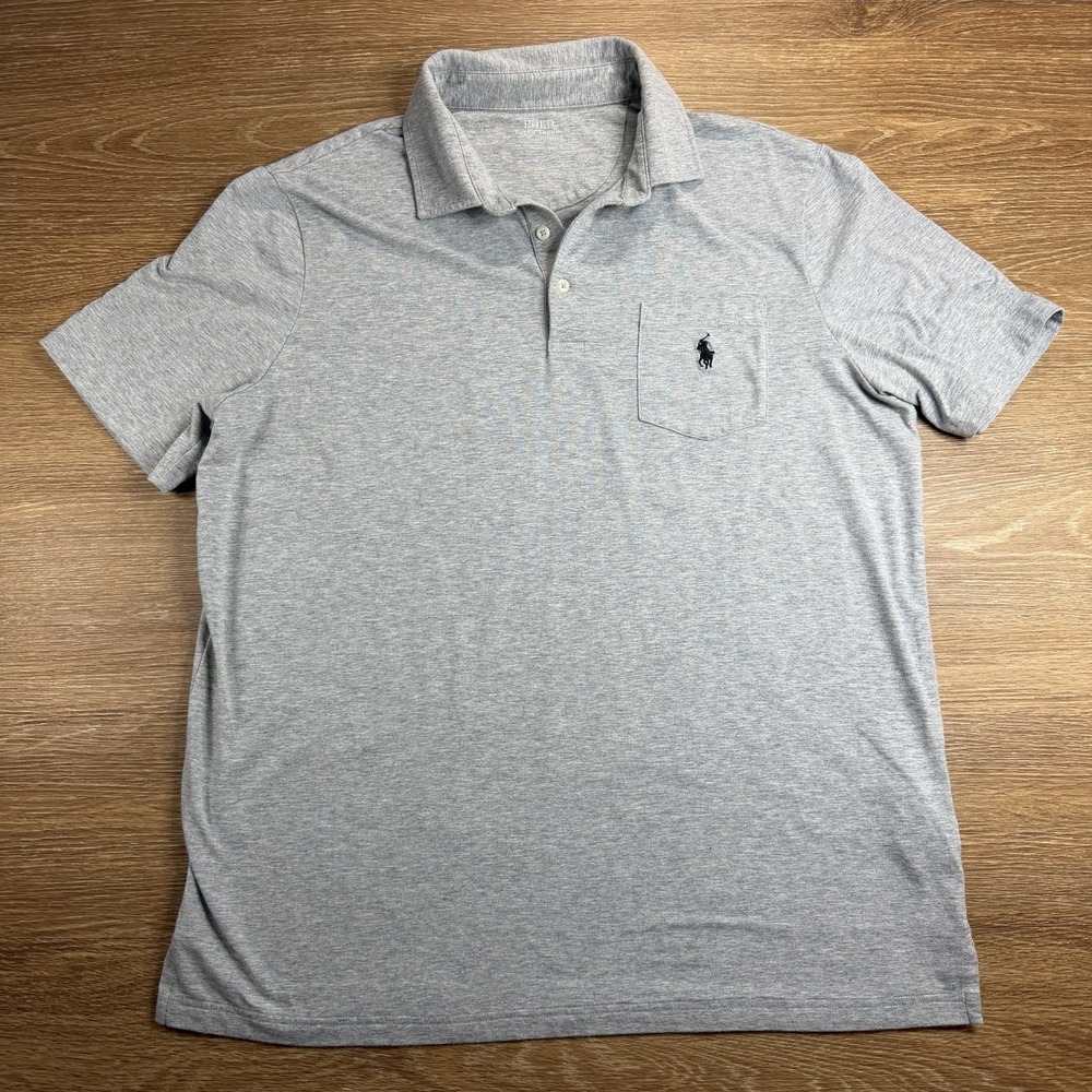Polo Ralph Lauren Performance Polo Shirt Mens L Gray Pocket Classic Fit Stretch